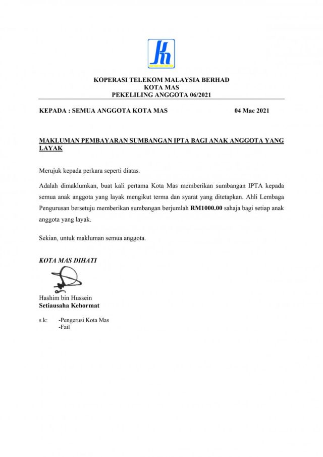 PEKELILING ANGGOTA 06/2021 - SUMBANGAN IPTA