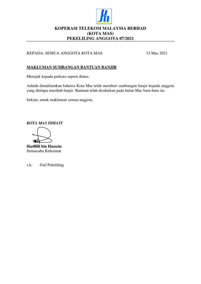 PEKELILING ANGGOTA 07/2021 - BANTUAN BANJIR
