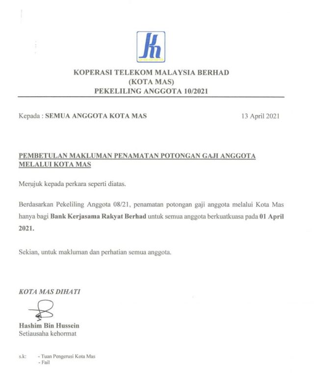 MEMO PEKELILING 10/2021 - PEMBETULAN POTONGAN GAJI