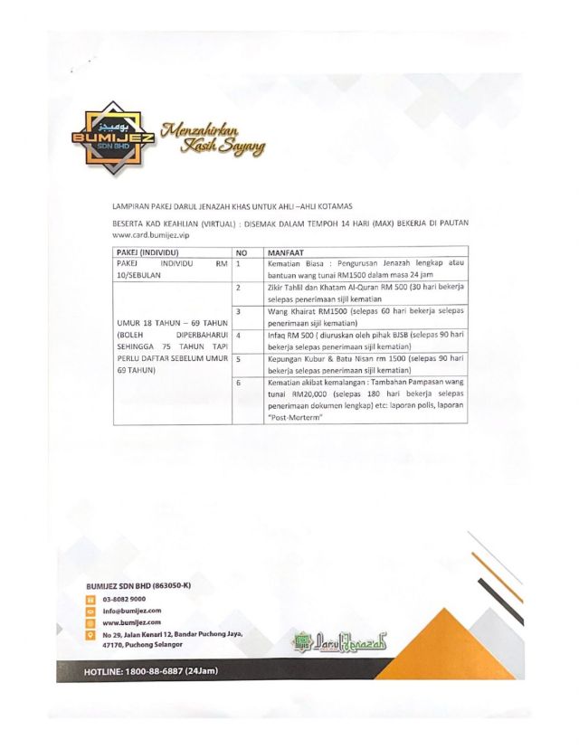 PEKELILING ANGGOTA 21/2021 MAKLUMAN PERUBAHAN PAKEJ KHAIRAT KEMATIAN DARI DARUL JENAZAH