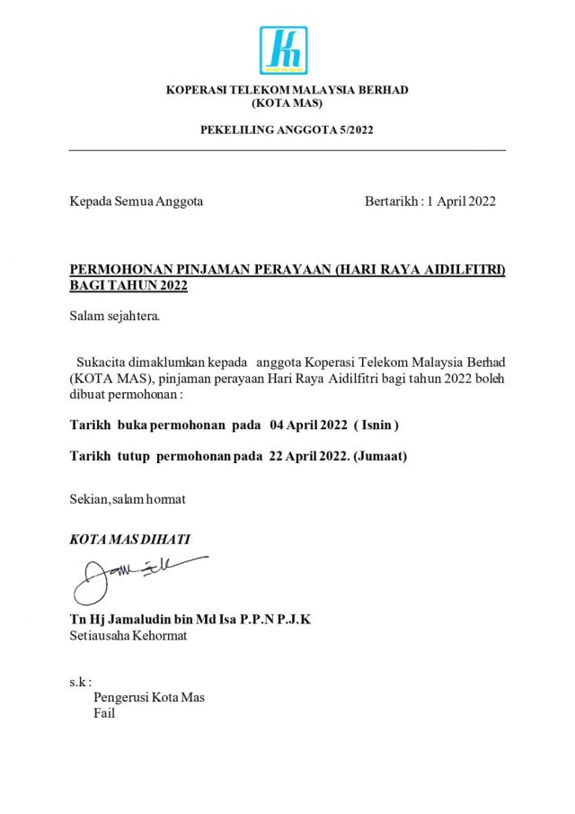 PEKELILING ANGGOTA 5/2022 - PINJAMAN PERAYAAN