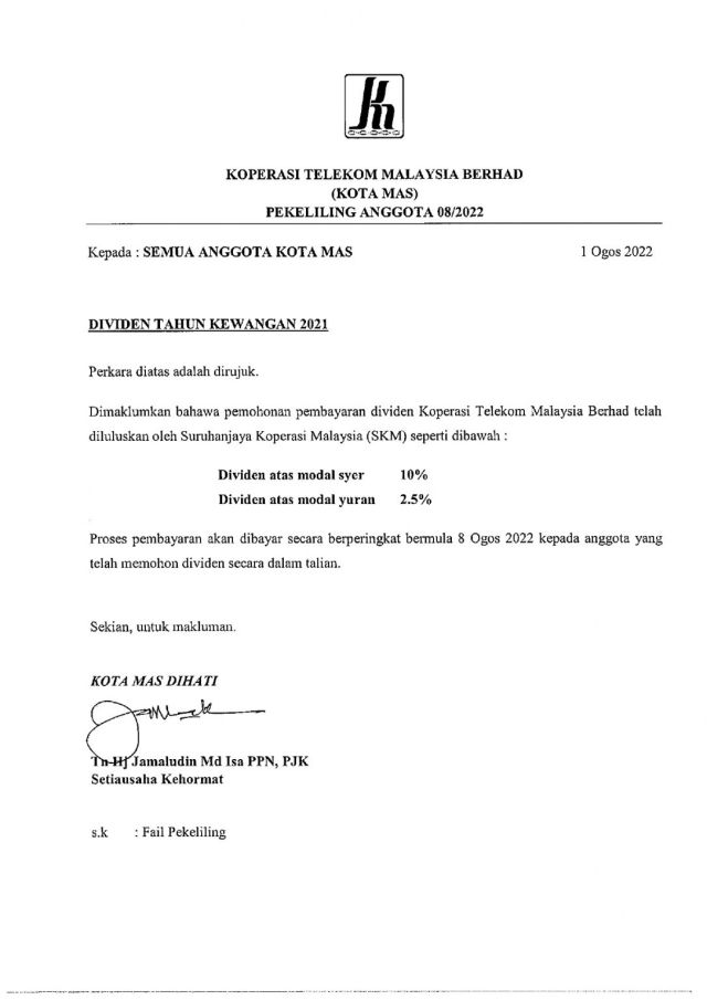 PEKELILING ANGGOTA 08/2022 Dividen tahun kewangan 2021