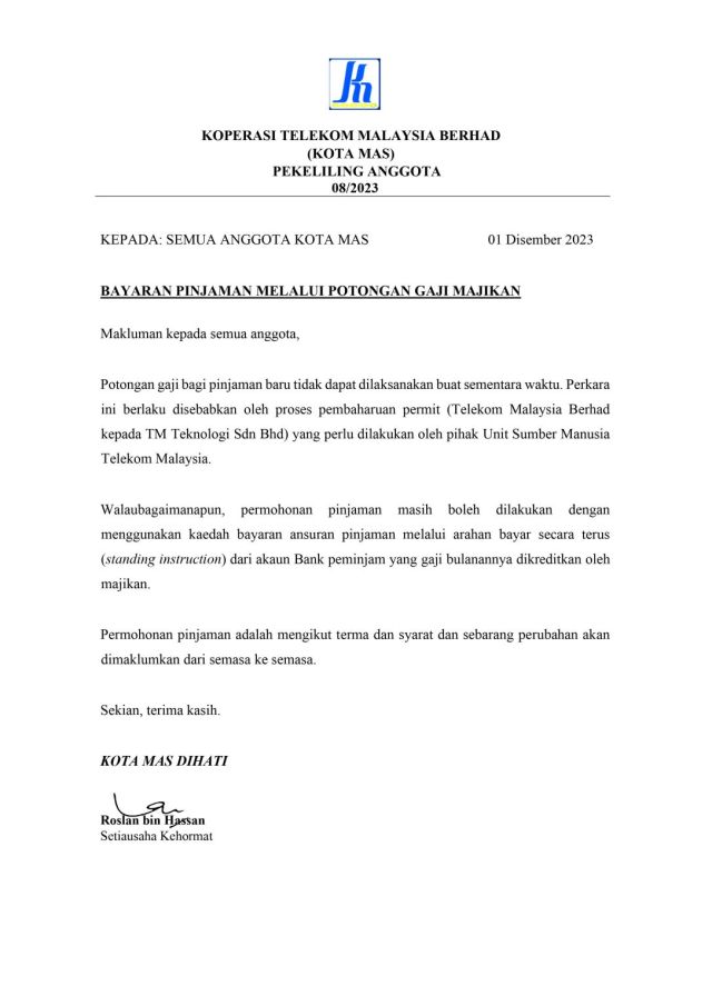PEKELILING ANGGOTA 08/2023 BAYARAN PINJAMAN MELALUI POTONGAN GAJI MAJIKAN