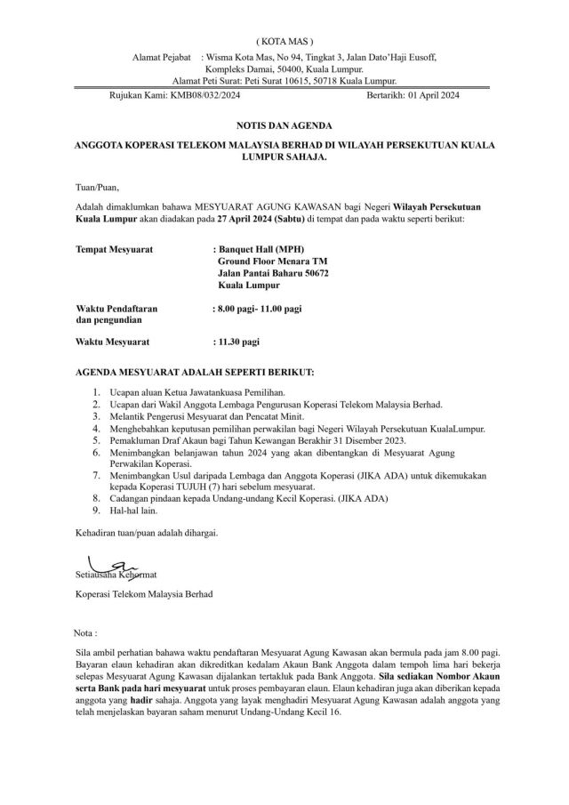 PEKELILING ANGGOTA 07/2024 MEMO TARIKH DAN TEMPAT MAK 2024