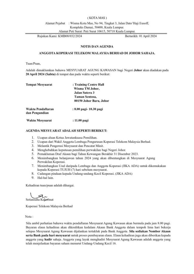PEKELILING ANGGOTA 07/2024 MEMO TARIKH DAN TEMPAT MAK 2024
