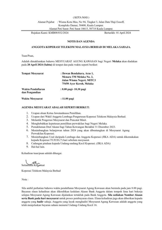PEKELILING ANGGOTA 07/2024 MEMO TARIKH DAN TEMPAT MAK 2024