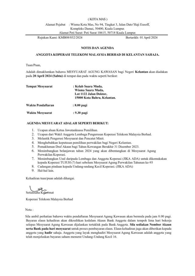 PEKELILING ANGGOTA 07/2024 MEMO TARIKH DAN TEMPAT MAK 2024