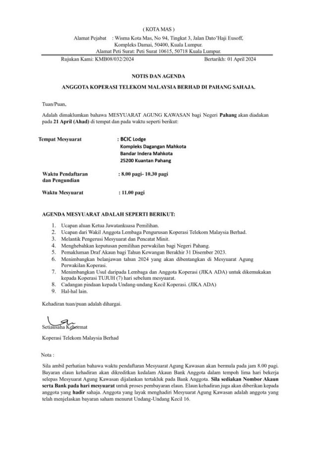 PEKELILING ANGGOTA 07/2024 MEMO TARIKH DAN TEMPAT MAK 2024