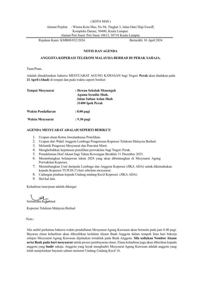 PEKELILING ANGGOTA 07/2024 MEMO TARIKH DAN TEMPAT MAK 2024
