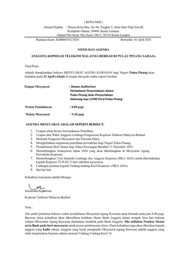 PEKELILING ANGGOTA 07/2024 MEMO TARIKH DAN TEMPAT MAK 2024