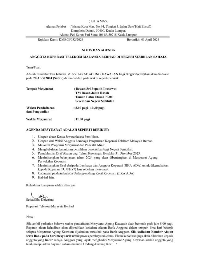 PEKELILING ANGGOTA 07/2024 MEMO TARIKH DAN TEMPAT MAK 2024